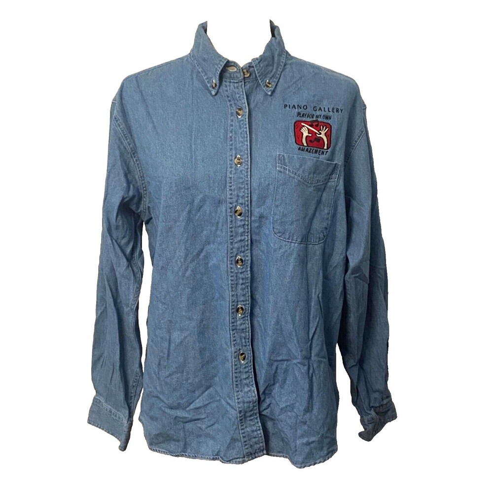 Port Authority Women's L Denim Shirt Piano Gallery Musicians Embroidered Button